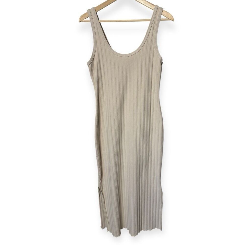 Sleeveless Ribbed Tank Dress in Light Taupe